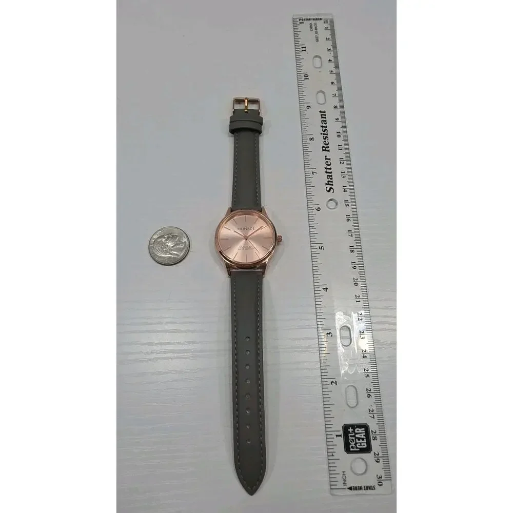 Ladies Monroe by Maestro Rose Gold Tone Watch Gray Leather Band New Battery W283